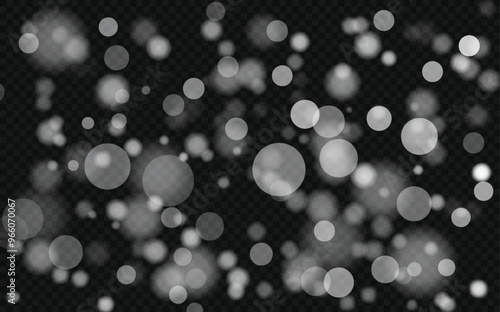 Light abstract glowing bokeh lights. Light bokeh effect isolated on transparent background. Christmas background from shining dust. Christmas concept flare sparkle. White png dust light.