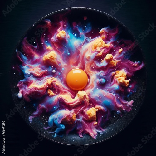 Cosmic Dance Scrambled eggs resembling a cosmic explosion with s