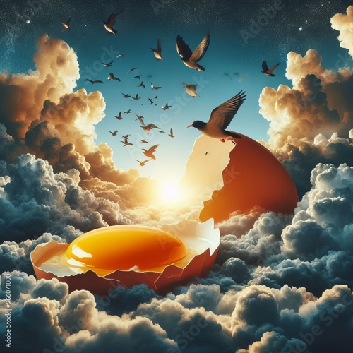 Digital Collage Egg Sky Elements A digital collage combining pho