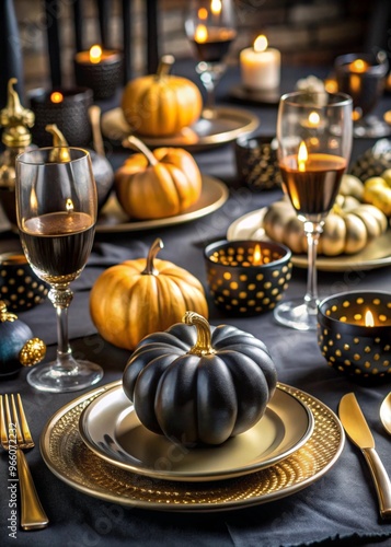 Elegant Black and Gold Halloween Dinner Table Setting for Memorable Gatherings