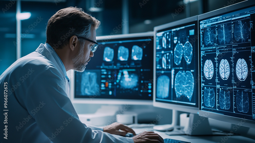 Doctor use computer AI technology support to predict potential health issues early, improving preventative care and optimizing treatment plans for better patient outcomes. Doctor use computer AI technology support to predict potential health issues early, improving preventative care and optimizing treatment plans for better patient outcomes.
