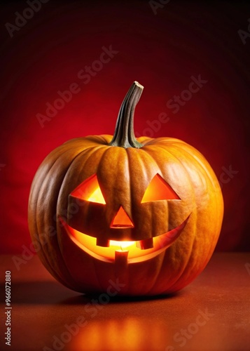 Vibrant Halloween Pumpkin on a Bold Red Background Perfect for Holiday Decorations and Festive Campaigns