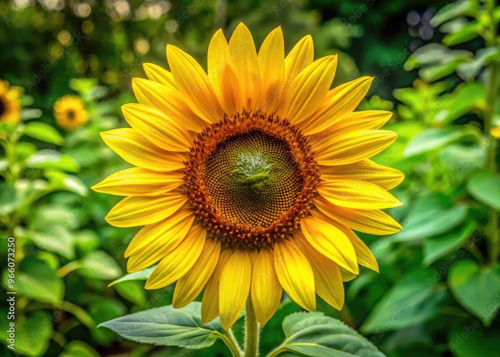 Golden Sunflower Blossoms Tower Amidst Verdant Foliage, Showcasing Their Sunny Petals And Rich, Dark Centers Against A Natural Backdrop. Golden Sunflower Blossoms Tower Amidst Verdant Foliage, Showcasing Their Sunny Petals And Rich, Dark Centers Against A Natural Backdrop.