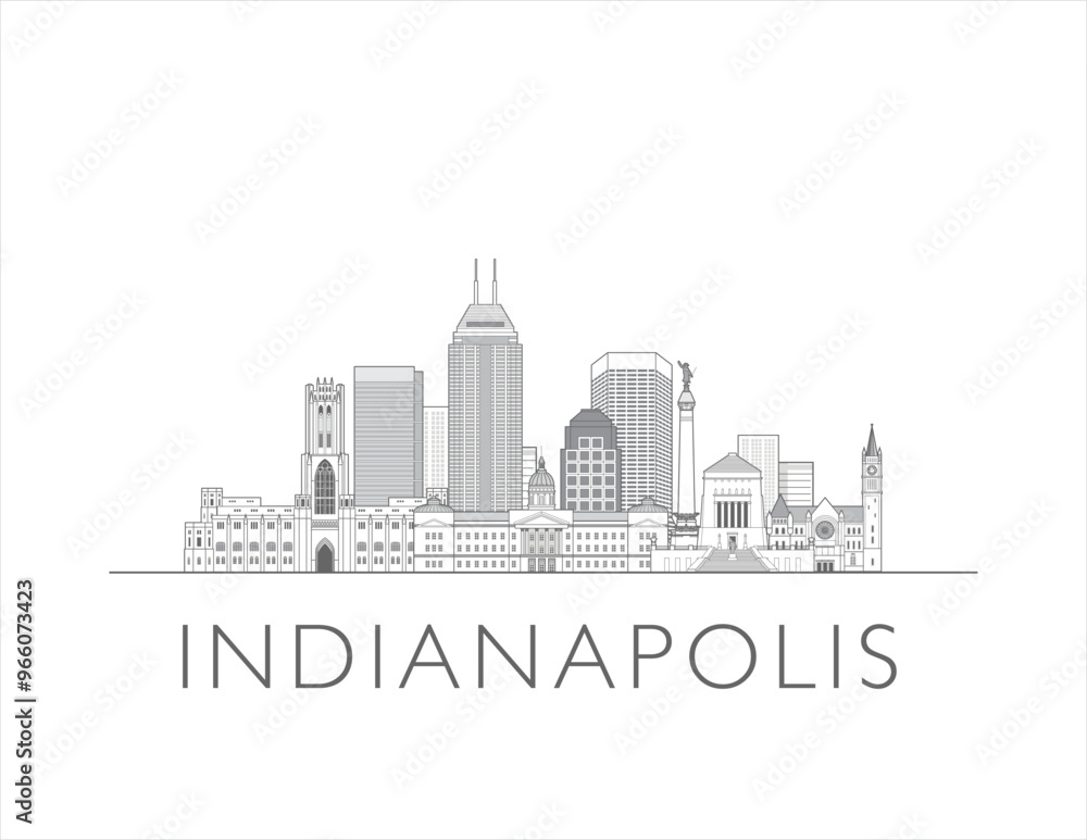 Naklejka premium Indianapolis skyline line art vector illustration