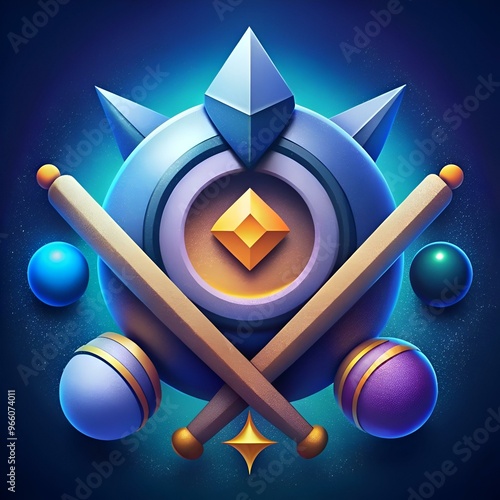 A vibrant 3D icon depicting a stylized Escrima stick weapon. photo