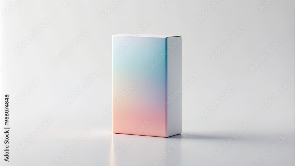 A modern minimalist mockup scene featuring a blank rectangular product packaging with a subtle gradient effect on a A modern minimalist mockup scene featuring a blank rectangular product packaging with a subtle gradient effect on a