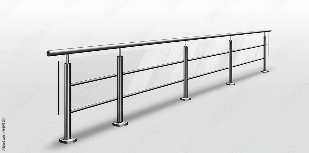 An acrylic fence handrail balustrade with metal banister. A transparent ...