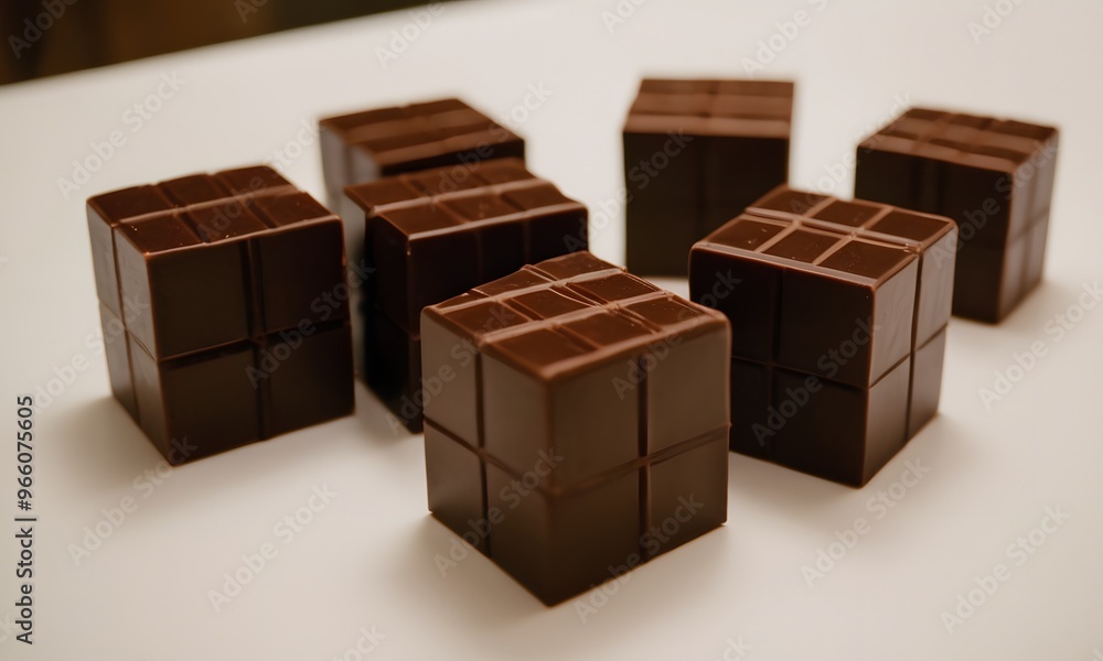 Indulgent Chocolate Cubes on Clean White Desk, Generative AI Indulgent Chocolate Cubes on Clean White Desk, Generative AI