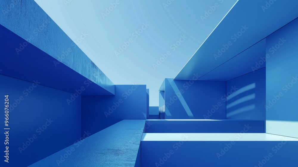 Fototapeta premium Blue Geometric Corridor, Generative AI Illustration