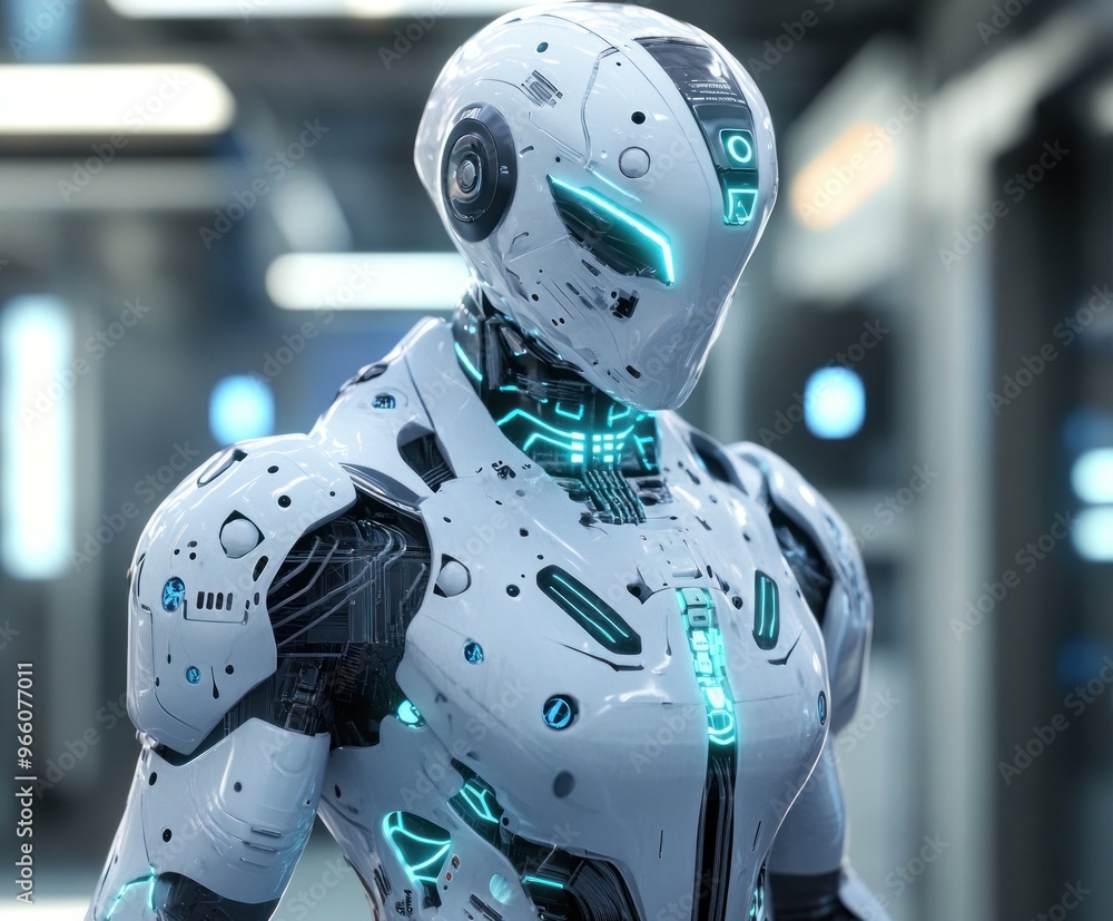 Futuristic Humanoid Robot Standing in a Room Futuristic Humanoid Robot Standing in a Room