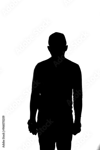 Silhouette of a man in a baseball cap on a white background