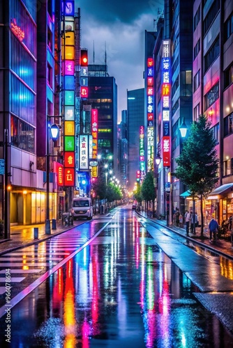 Exploration of a Rainy Street in Tokyo without Vehicles for Urban Photography and Travel Blogs