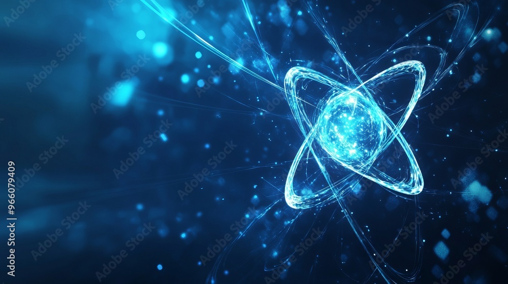 Abstract Futuristic Blue Background with Atomic Model - AI generated illustration Abstract Futuristic Blue Background with Atomic Model - AI generated illustration