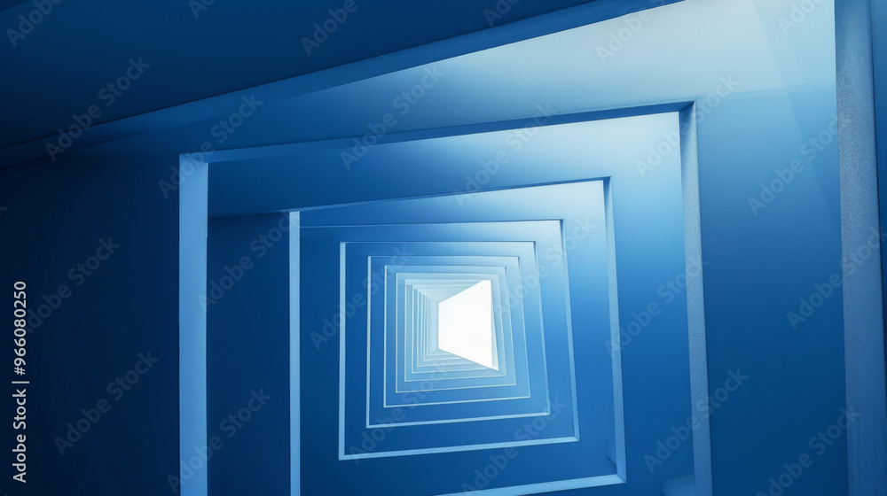 Blue Geometric Corridor, Generative AI Illustration