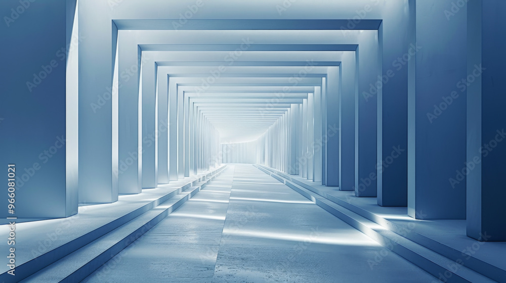 Obraz premium Blue Geometric Corridor, Generative AI Illustration