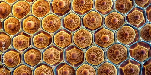 Microscopic View Of Thin, Flat Squamous Epithelial Tissue Cells, Arranged In A Honeycomb-Like Pattern photo