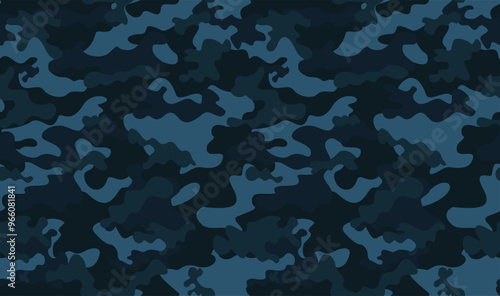 
camouflage blue dark background, army uniform texture, urban fashion pattern