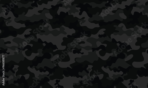 
black camouflage seamless background, gray dark pattern, modern night texture