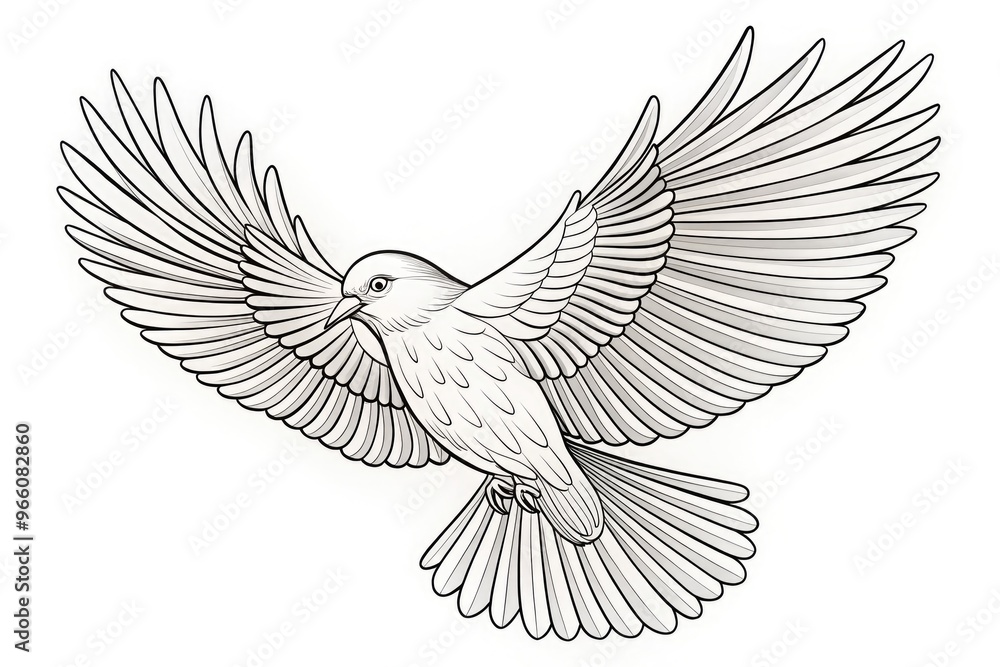Obraz premium Monochrome Contour Drawing Of Bird In Flight With Wings Outstretched