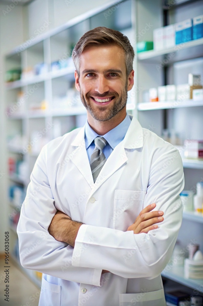 A Professional Pharmacist Assisting Patients in a Modern Pharmacy Environment A Professional Pharmacist Assisting Patients in a Modern Pharmacy Environment