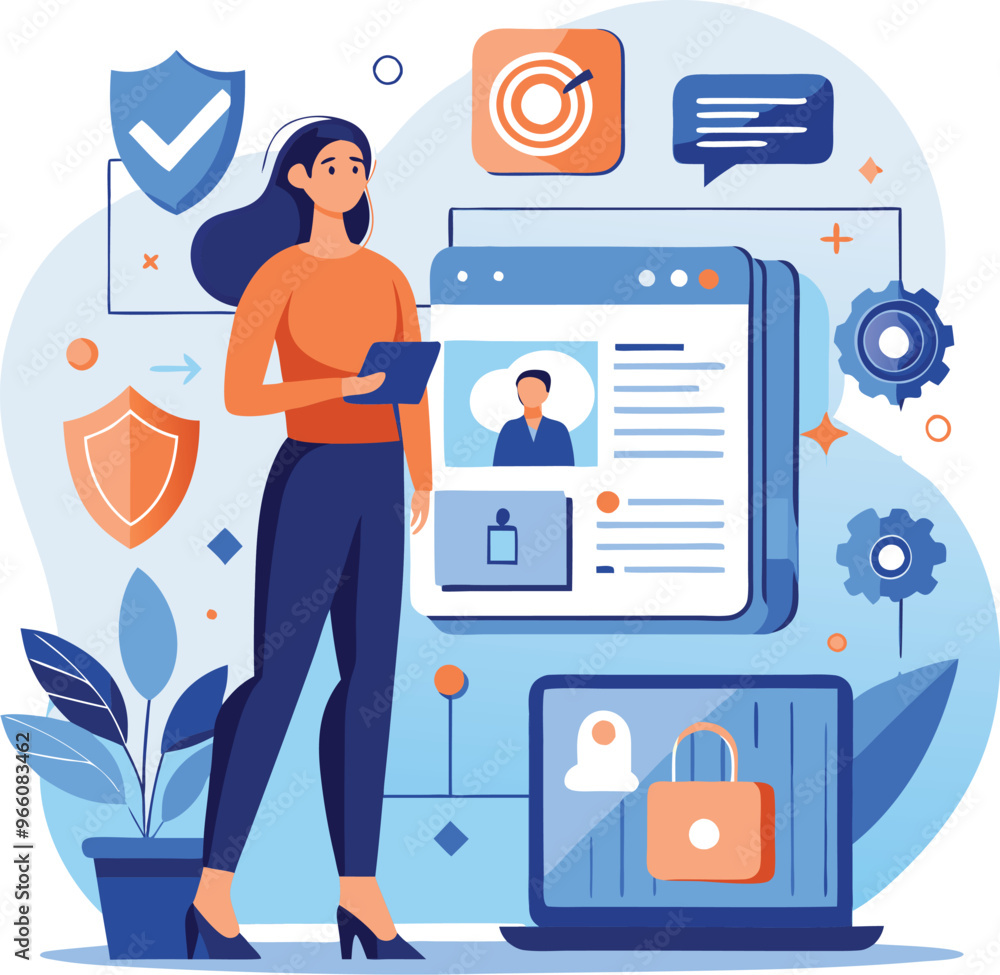 Data protection. Data security and privacy and internet security, flat vector modern illustration
