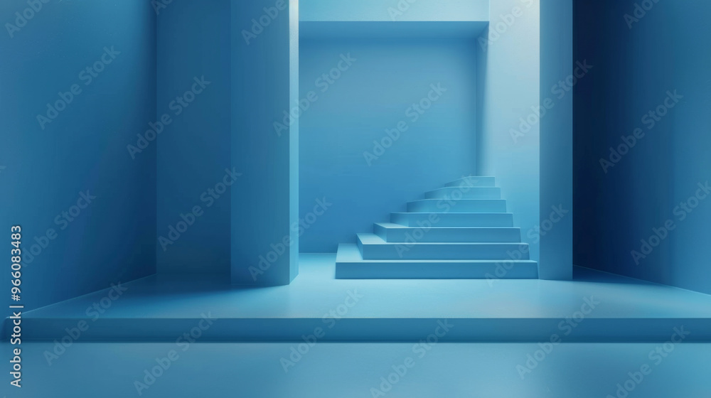Blue Geometric Corridor, Generative AI Illustration Blue Geometric Corridor, Generative AI Illustration