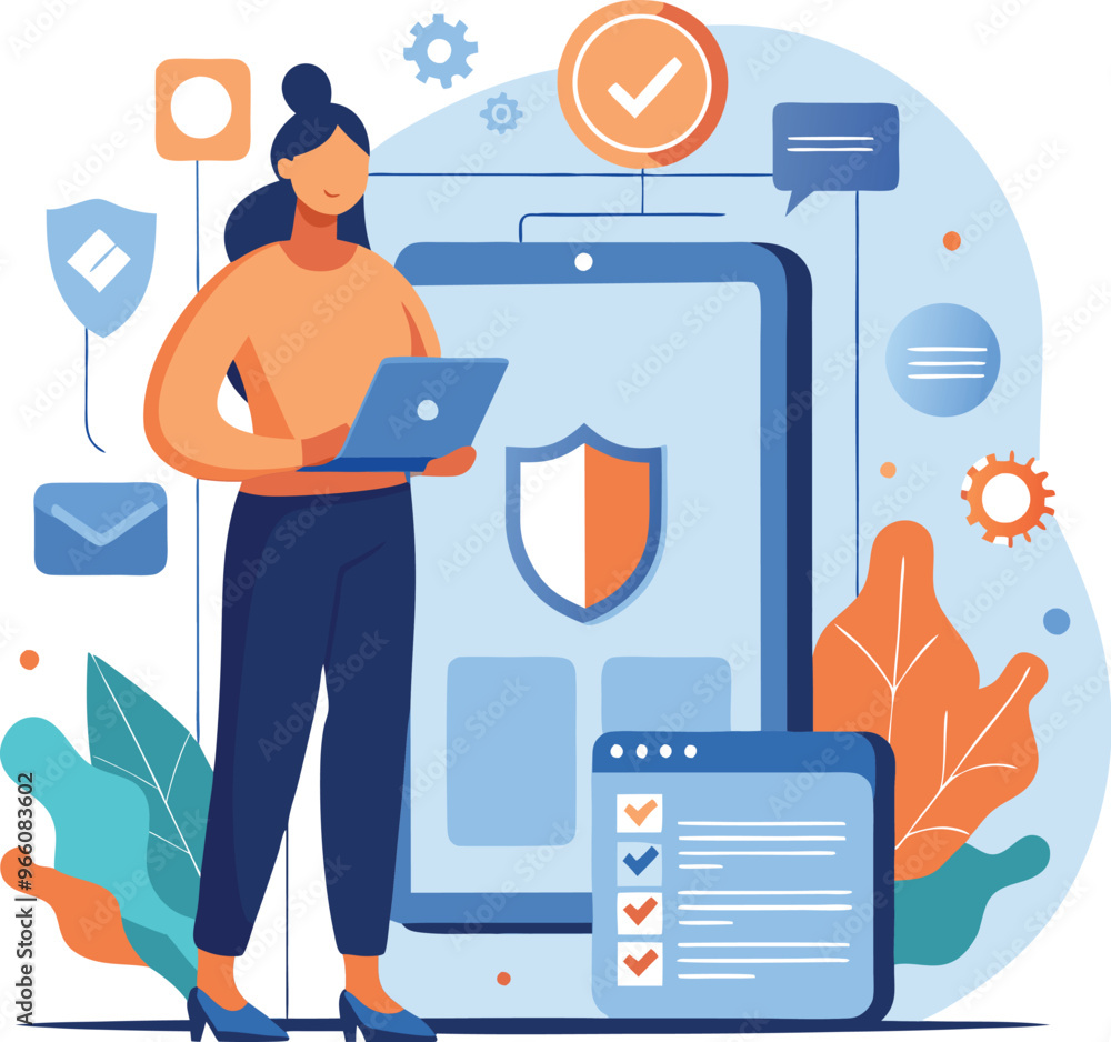 Data protection. Data security and privacy and internet security, flat vector modern illustration