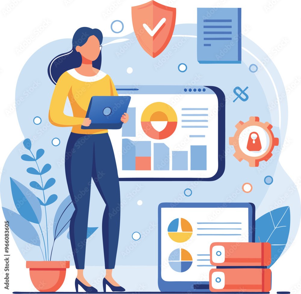 Data protection. Data security and privacy and internet security, flat vector modern illustration