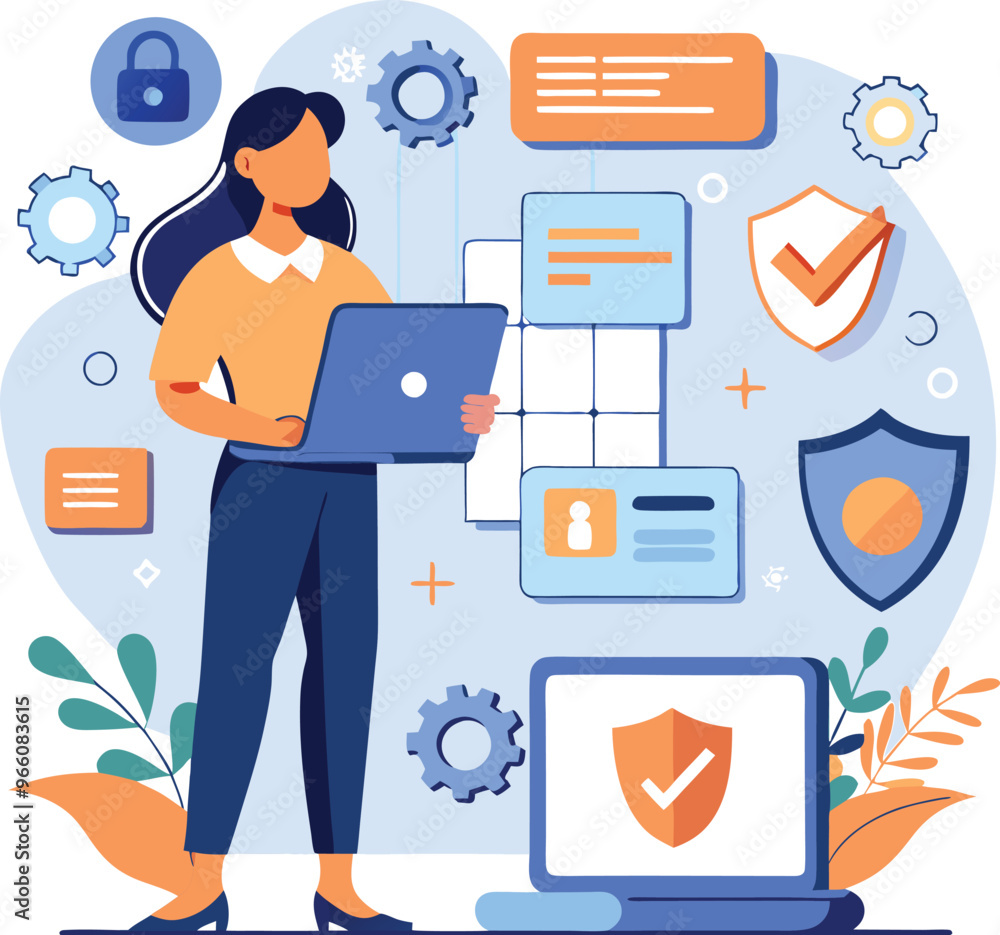 Data protection. Data security and privacy and internet security, flat vector modern illustration