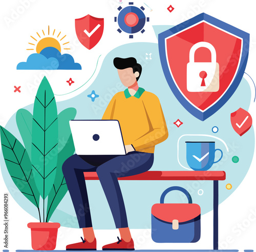 Obraz na płótnie Data protection. Data security and privacy and internet security, flat vector modern illustration w salonie