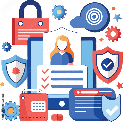Obraz na płótnie Data protection. Data security and privacy and internet security, flat vector modern illustration w salonie