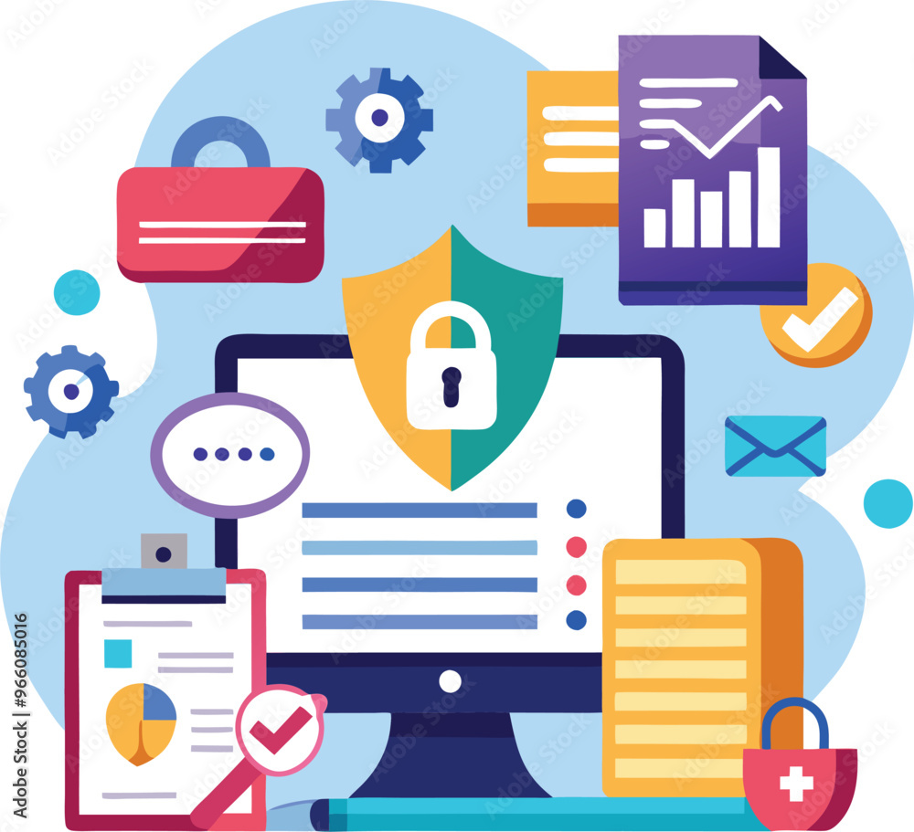 Data protection. Data security and privacy and internet security, flat vector modern illustration