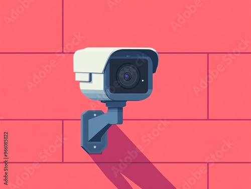 Security camera mounted on a brick wall.