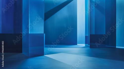 Blue Geometric Corridor, Generative AI Illustration