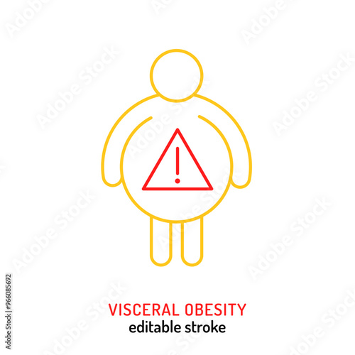 Intra-abdominal fat icon. Truncal obesity line pictogram.