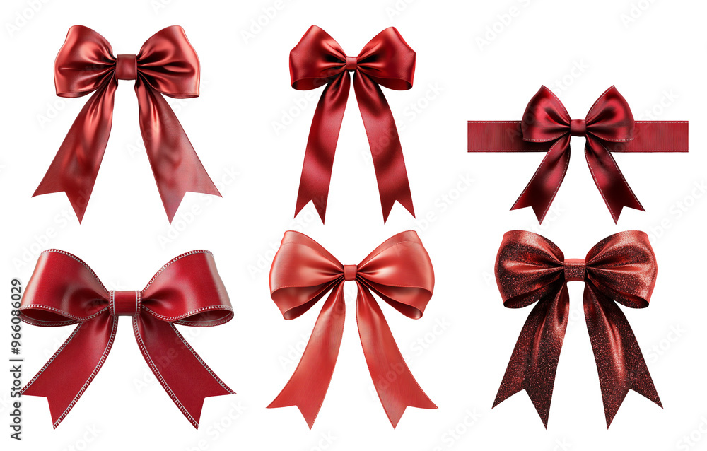 Red satin bows in different shapes isolated on transparent background Red satin bows in different shapes isolated on transparent background