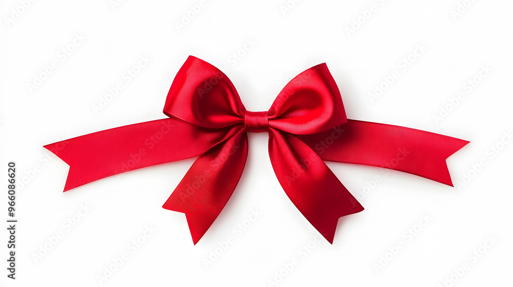 Fototapeta premium Realistic decorative red bow with horizontal red ribbons isolated on white. Element for decoration gifts 
