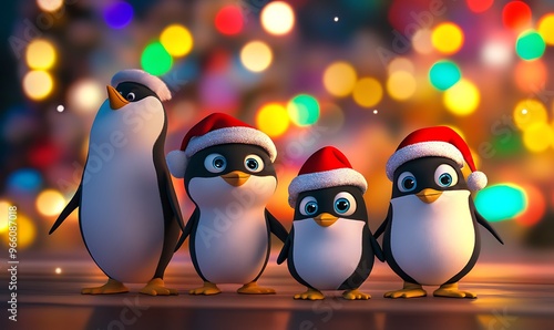 Adorable penguin in Santa hat ready to celebrate Christmas, embodying the spirit of holiday joy and festive cheer in a playful and charming design photo