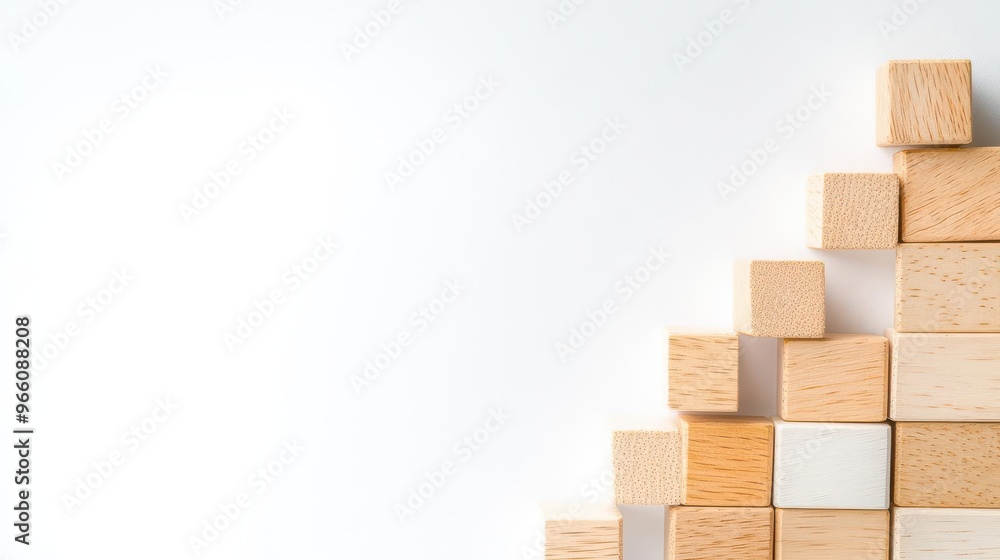 Flat lay of wooden blocks forming a bar graph on a white background, representing business growth and success High quality image with space for text Perfect for financial and busin Flat lay of wooden blocks forming a bar graph on a white background, representing business growth and success High quality image with space for text Perfect for financial and busin