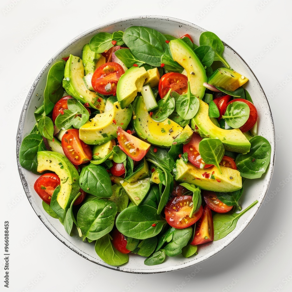 Green Salad with Avocado, Cucumber and Nuts on White Plate Green Salad with Avocado, Cucumber and Nuts on White Plate