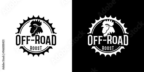 Vintage rooster logo design. The rooster logo with gear elements has an automotive or sports effect.