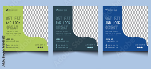 Simple elegant clean unique creative modern corporate professional company minimalist gym fitness sports ad square web social media banner design template.