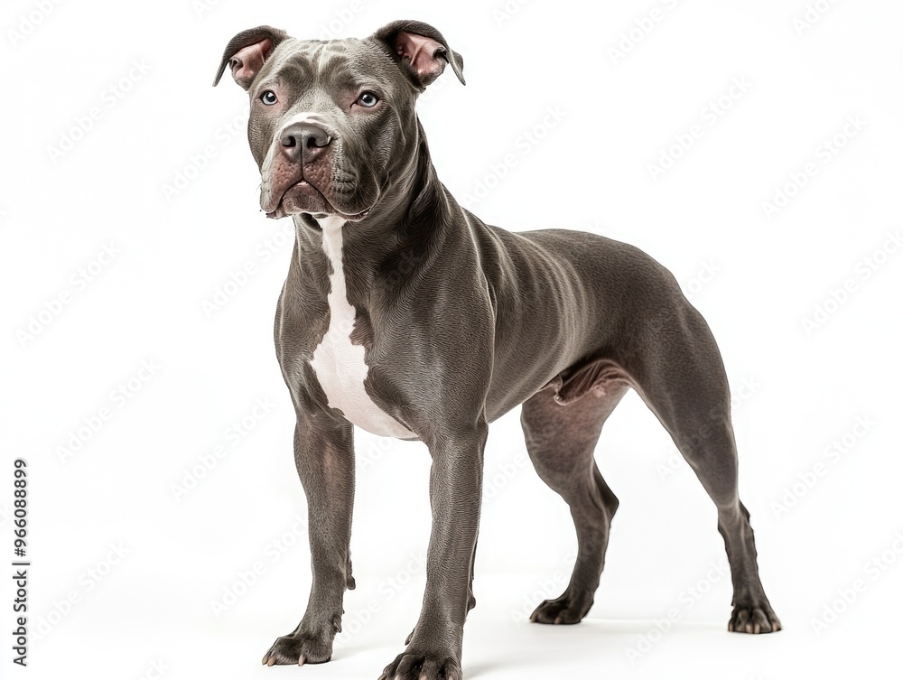 Powerful grey pitbull terrier standing on white background Powerful grey pitbull terrier standing on white background