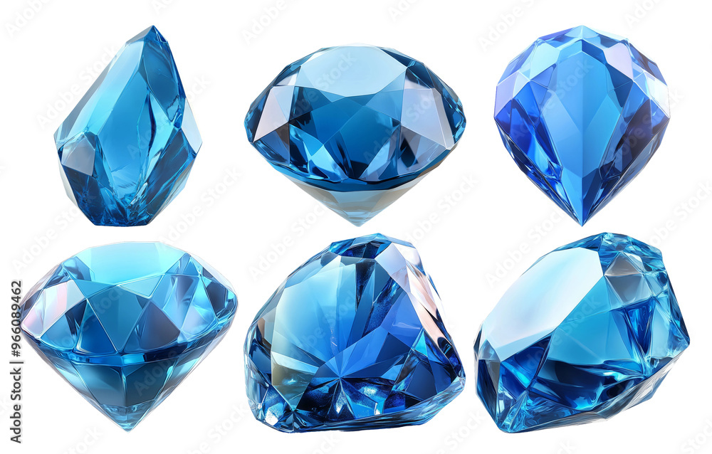 Blue gemstones collection crystal cut isolated on transparent background Blue gemstones collection crystal cut isolated on transparent background