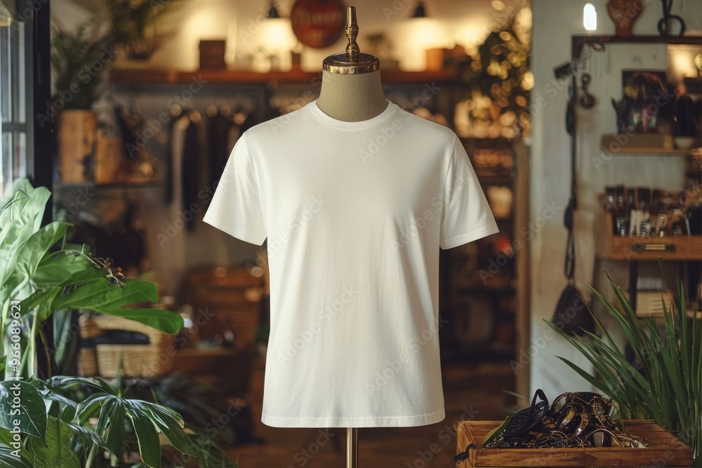 Tshirt on stylish mannequin in boutique background created with Generative AI Tshirt on stylish mannequin in boutique background created with Generative AI