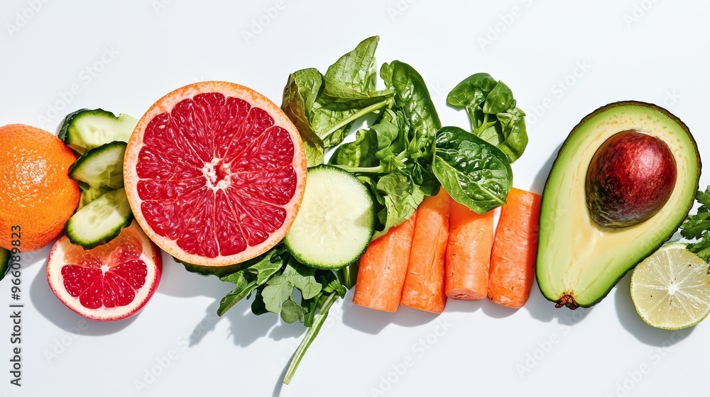 A vibrant assortment of fresh fruits and vegetables, including citrus, avocado, and leafy greens, promoting healthy eating. A vibrant assortment of fresh fruits and vegetables, including citrus, avocado, and leafy greens, promoting healthy eating.