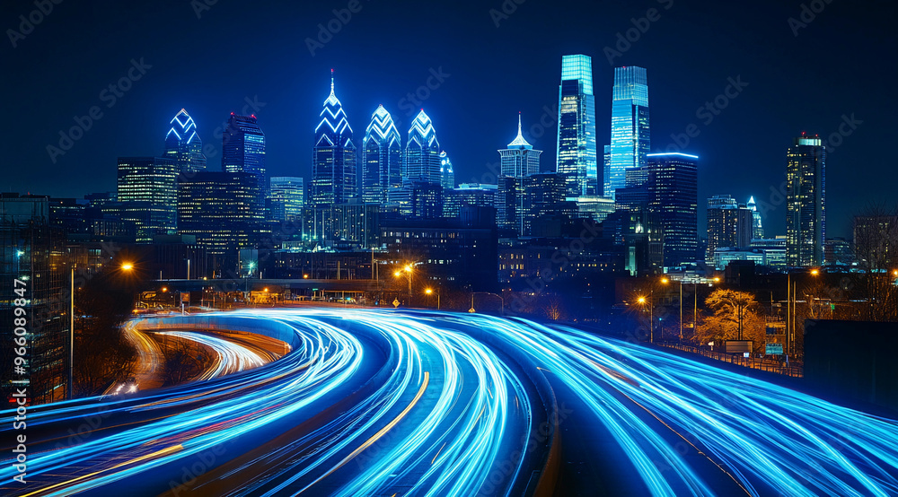 Fototapeta premium Smart City Digital Transformation concept: Network Connection, Smart Buildings, and IoT Integration with 5G