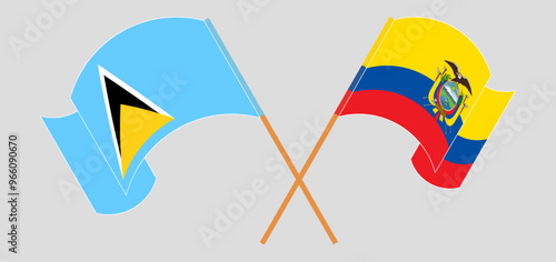 Crossed and waving flags of Saint Lucia and Republic of Ecuador. Vector illustration photo