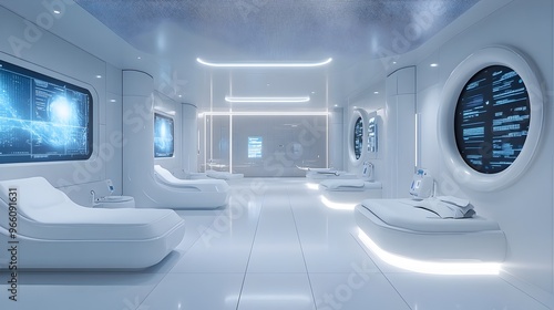 Futuristic Preventive Healthcare Clinic with Advanced Diagnostic Technology and Minimalist Interiors