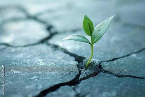 resilient plant sprouting through cracked concrete macro view highlighting struggle and hope in unlikely urban environment photo